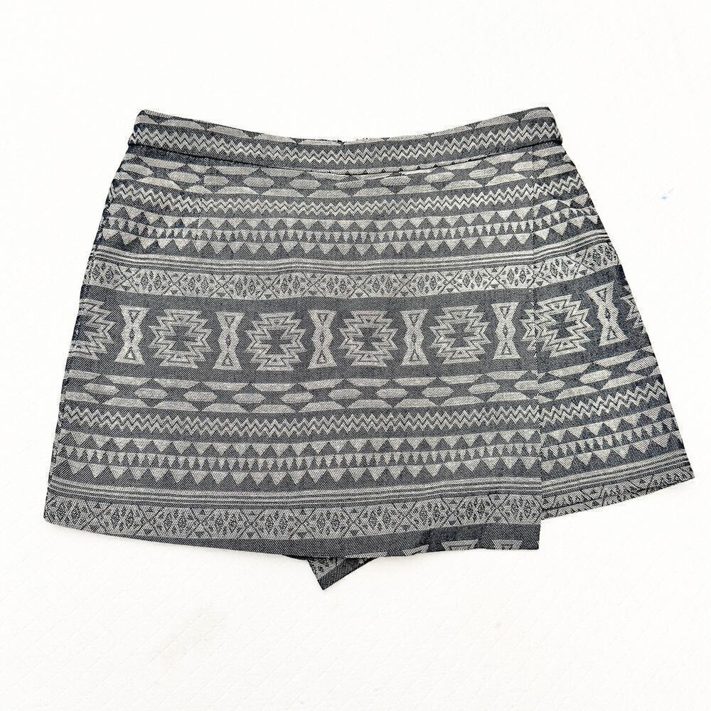 1 State Geometric Patterned Blue Denim Skort Skirt Size Medium